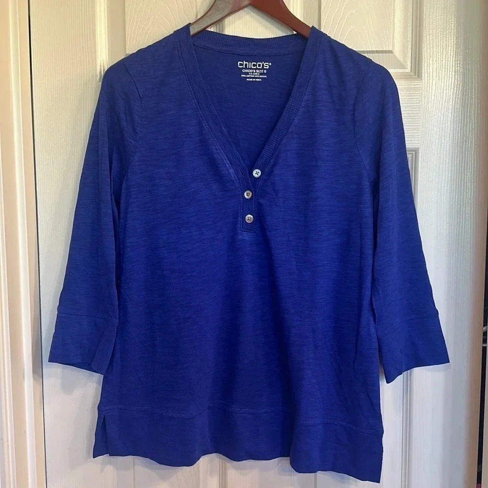 NWT Chico’s 3/4 Sleeve Size 0 Blue Shirt (S)